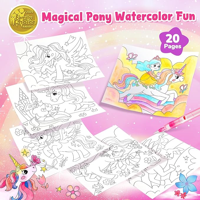 JoyCat Paint with Water Coloring Books for Toddlers, Watercolor Painting Sets for Kids Ages 3-5 4-8, Arts and Crafts Drawing Activities Toy Birthday Gift for Boys Girls (Magical Pony)