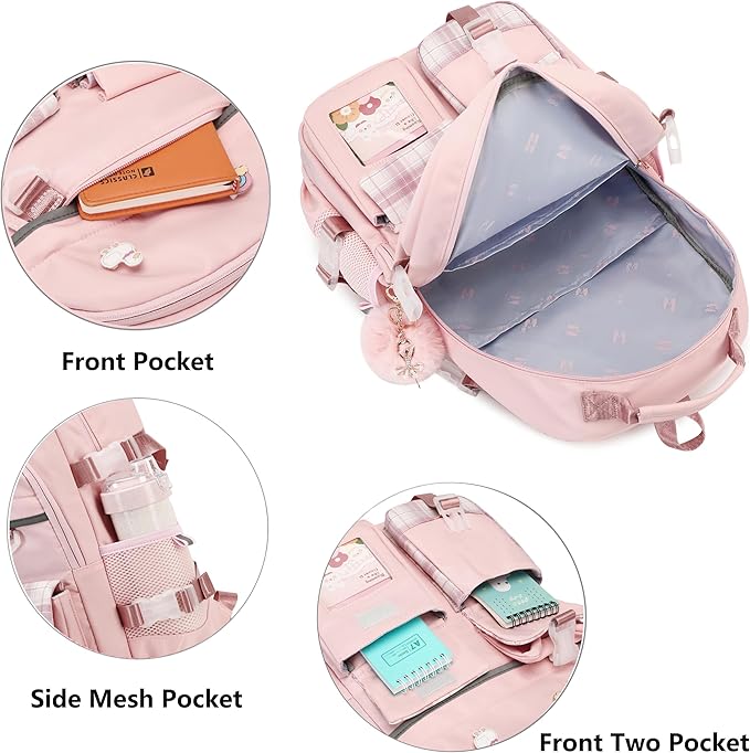 KIDNUO Backpack for Girls, 15.6 Inch Laptop School Bag Kids Kindergarten Elementary College Backpacks Large Bookbags for Teen Girl Women Students Casual Travel Daypacks (Pink)