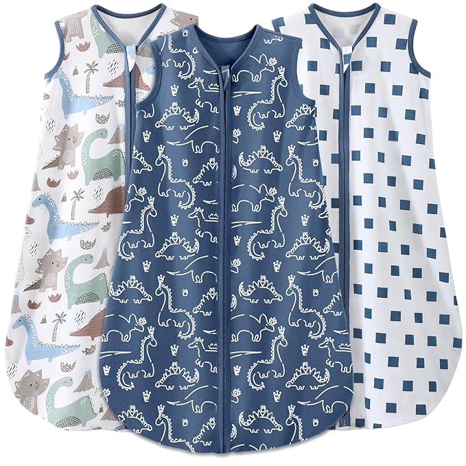 Yoofoss Baby Sleep Sack 0-6 Months Wearable Blanket 100% Organic Cotton 2-Way Zipper TOG 0.5 Toddler Sleeping Sack 3 Pack, Comfy Soft Lightweight (Small)