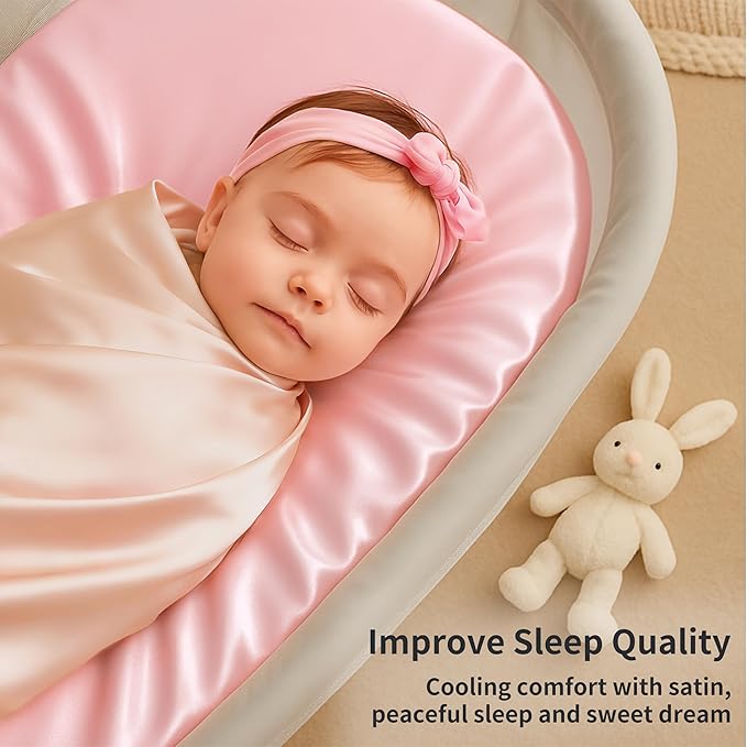 Satin Bassinet Sheet, Great for Baby Hair, Soft Silk Feeling Sheet for Cradle Bassinet Mattress Pad, for Girls Gift Newborn and Infant(Pink & Purple)