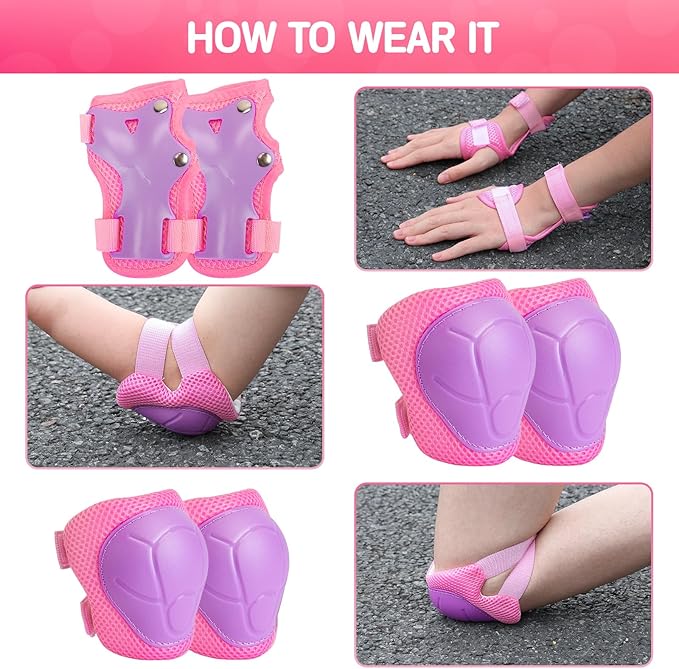 Kids Protective Gear Set Knee Pads for Kids 3-14 Years Toddler Knee and Elbow Pads with Wrist Guards 3 in 1 for Skating Cycling Bike Rollerblading Scooter