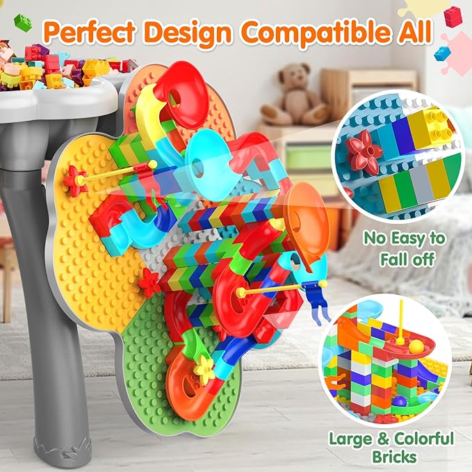 OCATO Kids Toddler Table and Chair Set: Sensory Activity Tables with Rabbit Chairs and Large Marble Run Building Blocks Storage All in One Play Sand Water Table 3 4 5 6 Year Old Boy Girl Toys Gifts