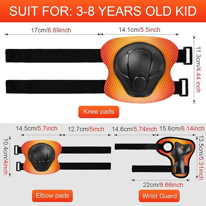 Kids Protective Gear Set Knee Pads for Kids 3-14 Years Toddler Knee and Elbow Pads with Wrist Guards 3 in 1 for Skating Cycling Bike Rollerblading Scooter