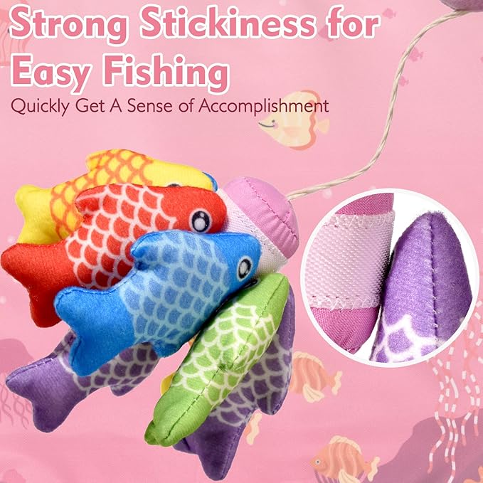 Montessori Toys for 1 Year Old - 20PCS Cloth Toddler Pink Fishing Game with Stacking Cups,Baby Color Sorting Toy 12-18 Months One Year Old Birthday Gift,Toddler Toys for 1 2 3 Year Old Boy Girl Gifts