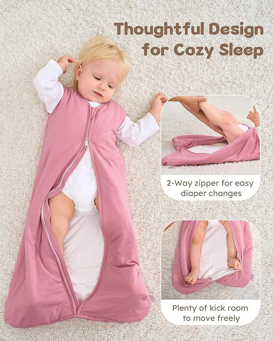 Rayon Made from Bamboo Baby Sleep Sack 0-6 Months, 1.0 Tog Baby Wearable Blanket, Soft Sleeping Bag for Newborn Infant Babies with 2-Way Zipper 1 Pack (Small) Solid Pink