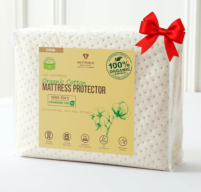 Luxury Organic Waterproof Crib Mattress Pad - Skin Friendly, Waterproof, Breathable & Absorbent Crib Mattress Protector - Premium 380GSM for Baby and Toddler Beds - Fitted for Standard Baby Crib Size