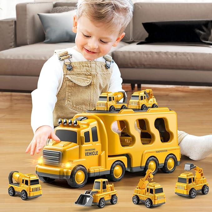 Trucks for Toddlers 2-4 Years 1-3 4-8 4-7 Boys Girls, 5 in 1 Construction Carrier Toy Trucks for Kids, Detachable Transport Trailer Toy, 1 Year Old Boy Gifts Birthday Toy