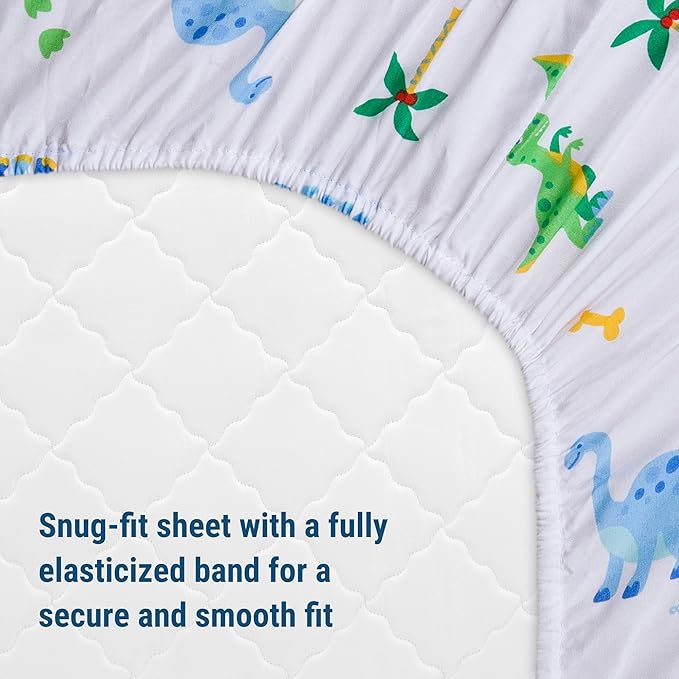 Wildkin Kids 100% Microfiber Crib Sheet – Soft, Breathable Fitted Sheet - Dinosaur Land