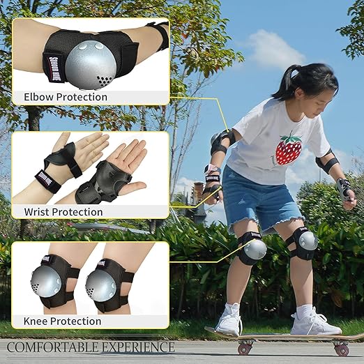 Kids/Youth Knee Pads Elbow Pads Wrist Guards 3 in1Protective Set, for 3-15 Years Child Roller Skates, Cycling, Inline Skating, Skateboard, BMX Bike, Balance Bike, Scooter Riding Sports