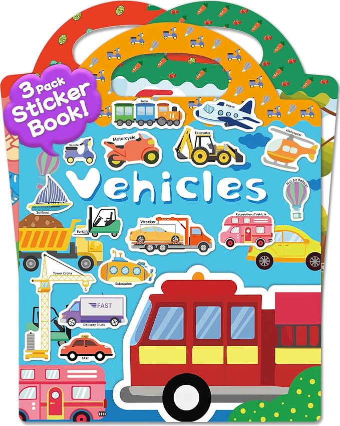 Benresive Reusable Sticker Books for Toddlers, 3 Sets Travel Stickers for Kids, Toddler Sticker Book, Crafts Activities for Toddlers, 3 and Up Birthday Gifts Travel Toys