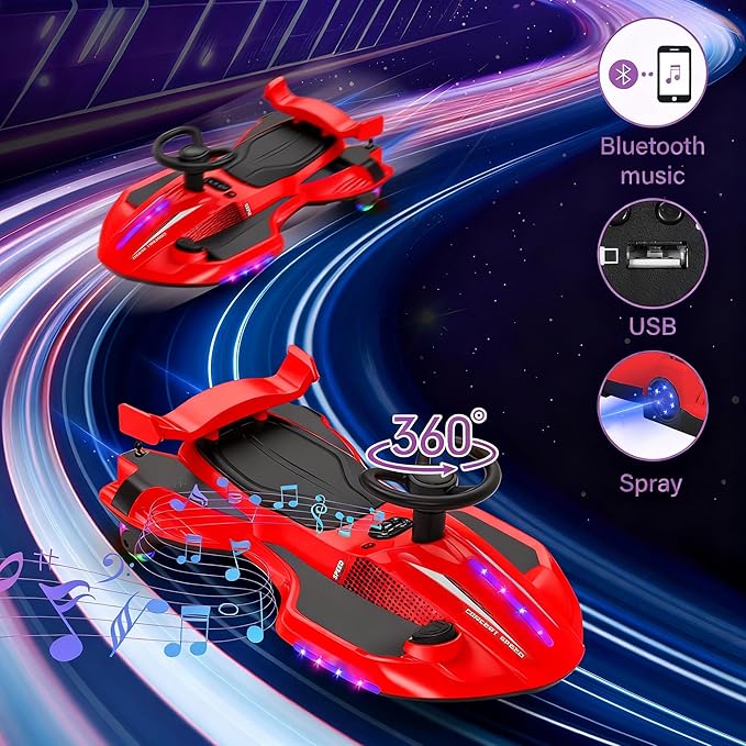 12V Electric Wiggle Car with Pedal for Kids, Rechargeable 2 in 1 Swing Car, Drifting Ride On Toys with Backrest, Anti-Rollover, Spray, Flashing Light, Music, for Ages 3 and Up