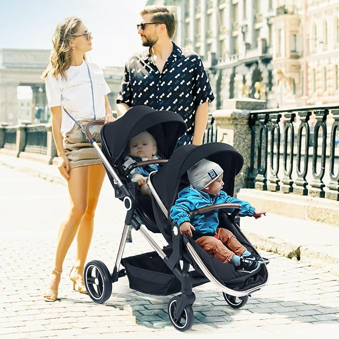 Double Stroller for Twins Infants and Toddlers, Foldable Tandem, Convertible Twin to Single Stroller, Compact Light Weight， Ages 0-3 Years