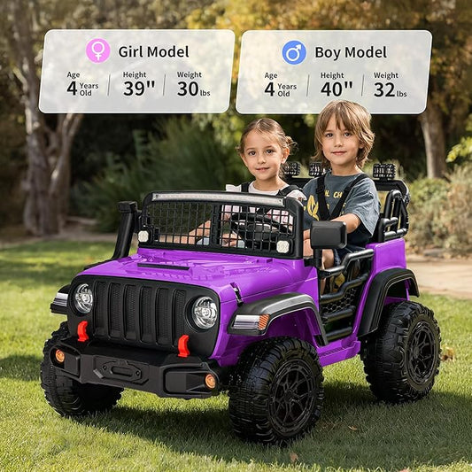 2 Seater Ride on Car Toy, 24V 4WD Electric Car for Kids 4-8 with Remote Control, 4x200W Motors, Capacity 110 lb - Purple