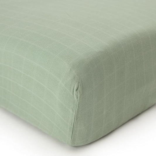 Organic Muslin Fitted Crib Sheet - Organic Crib Sheet for Standard Crib and Toddler Mattresses, Soft and Breathable, Solid Sage Green, Boho Baby, 28”x52”