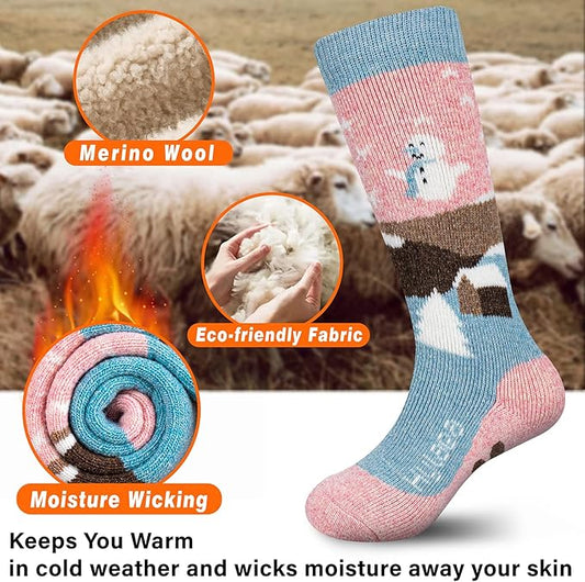 Hylaea Merino Wool Ski Socks Kids, Knee-high Warm Thermal Snowboard Skating Socks for Boys Girls Toddler