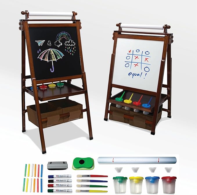 Kidloot Large All-in-One Double Sided, Magnetic, Height Adjustable Art Easel for Kids with Built in Storage Bins, and Art Supplies - Stable Design is Safe and Grows with Children Ages 3-10