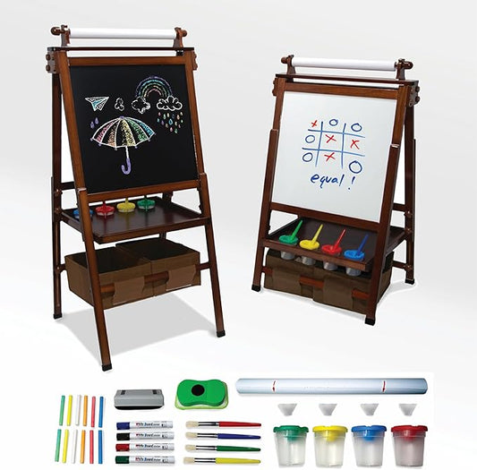 Kidloot Large All-in-One Double Sided, Magnetic, Height Adjustable Art Easel for Kids with Built in Storage Bins, and Art Supplies - Stable Design is Safe and Grows with Children Ages 3-10