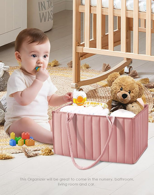 SWEET DOLPHIN 2-Pack Baby Diaper Caddy Organizers, Stylish Storage Baskets for Newborn Essentials, Diaper Station & Car Travel, Value Bundle for Baby Shower Gifts & Registry Must-Haves - Dusky Pink
