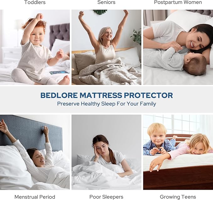 BEDLORE 2 Pack Waterproof Mattress Protector, Twin Size Mattress Pad with Deep Pocket 6"-15" Depth, Soft Breathable Bed Mattress Cover for Bedroom, College Dorm (Navy Blue)