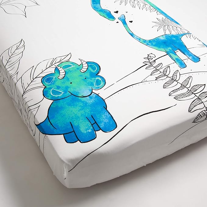 JumpOff Jo - Fitted Crib Sheet, Super Soft Breathable 100% Cotton Baby Crib Sheet for Standard Crib Mattresses and Toddler Beds, 28 in. x 52 in. - Blue Dinosaur