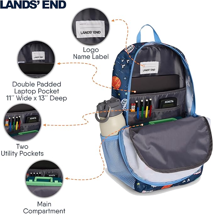 Lands' End Unisex Kids Medium ClassMate Lightweight Durable Elementary School Backpack, Chambray