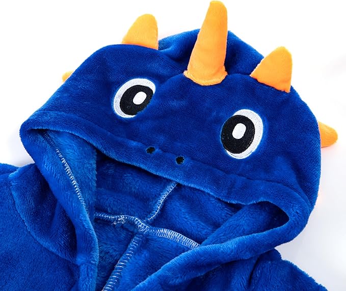 Dinosaur Boys Girls Fleece Hooded Robe Kids Toddler Warm Fuzzy Cartoon Dino Bathrobe