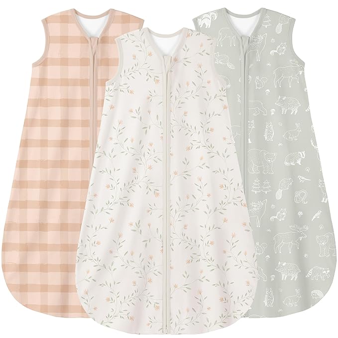 Yoofoss Baby Sleep Sack 6-12 Months Wearable Blanket for Babies 100% Organic Cotton 2-Way Zipper TOG 0.5 Toddler Sleeping Sack 3 Pack, Comfy Lightweight Sleep Sacks