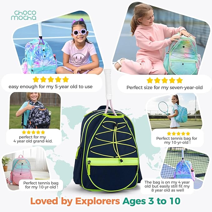 Choco Mocha Kids Tennis Bag Kids Tennis Backpack Youth & Junior Tennis Bag 16 Inch