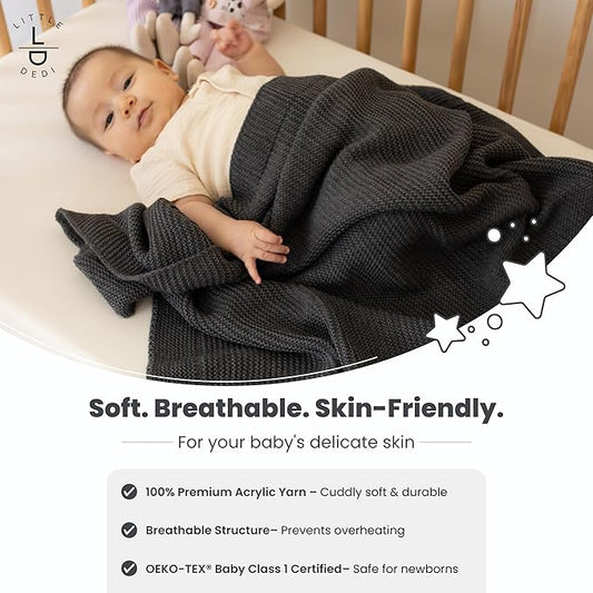 Baby Soft Knitted Blanket - Soft & Breathable - Oeko-Tex Certified - Lightweight & Cuddly - Perfect for Newborns, Toddlers, Cot, Pram & Baby Room (Graphite)