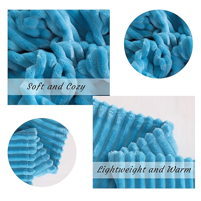 NTBAY Plush Flannel Twin Bed Blanket, 60X80 Inches Soft and Warm Lightweight Blanket with Striped Texture Bed Blanket for Couch Sofa Bed All Seasons, 60"x80", Blue