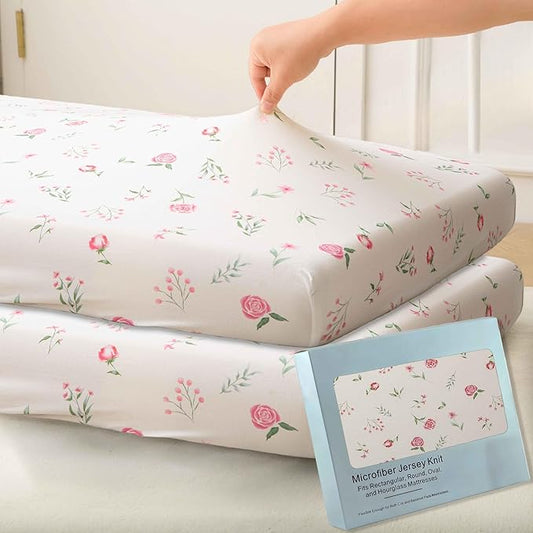 SDY Jersey Crib Sheets for Baby Boys and Girls,52”x28”x8, 2 Pack,Neutral Flower Standard Oval/Retangle Fitted Crib Sheets for Toddler,Super Soft Breathable