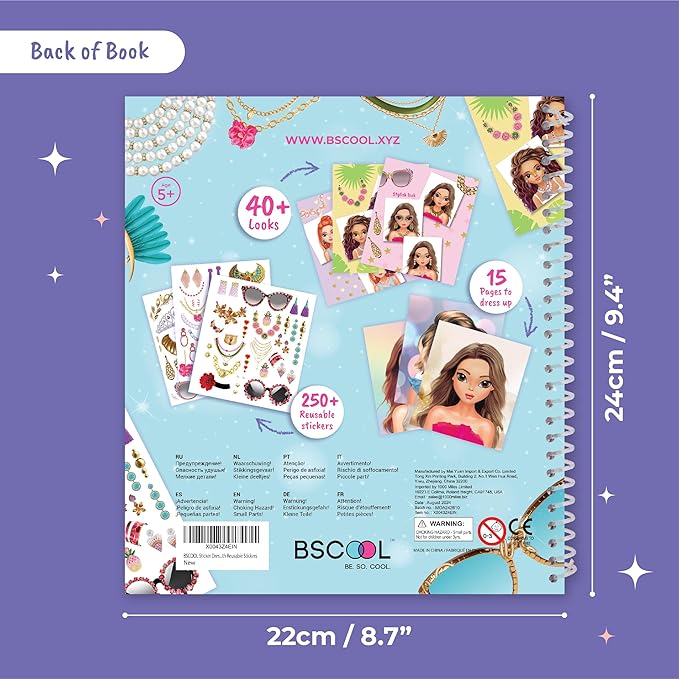 BSCOOL Sticker Stylish Dress up Jewelry. Sticker Activity Book for Kids. Learn Girls Fashion Design with Stickers and Guides for Kids 5 and up with 250+ Reusable Stickers. Christmas Gift for Girls