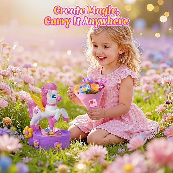 Craft Kits, Press-to-Create Flower Maker, Unicorn Toys for Girl Age 3-12, Fabric Flower Bouquets Toy, Kids DIY Arts and Crafts, Unique Christmas Birthday Gifts for 3 4 5 6 7 8 9 10 11 12 Year Old Girl