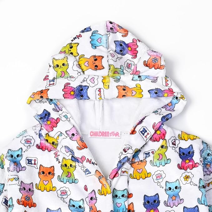 CHILDRENSTAR Girls Robe Kids Cat Bathrobes Plush Soft Fleece Pajamas Sleepwear