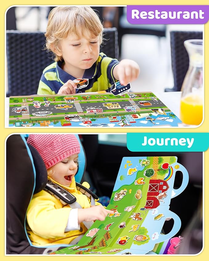 Benresive Reusable Sticker Books for Kids 2-4, Sticker Books for Toddlers 1-3 2-4, Toddler Travel Toys Activities Crafts Gifts