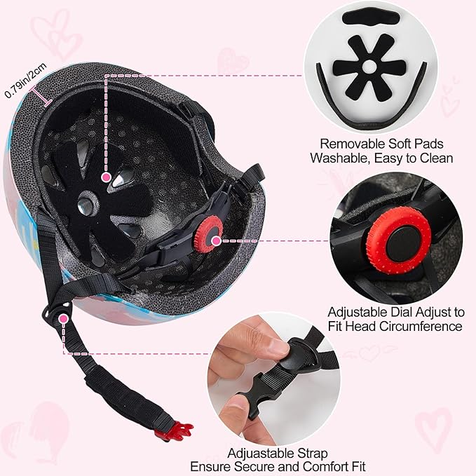 Kids Helmet, Bike Helmets for Kids 8-14 with Knee Pads and Elbow Pads Wrist Guards, Adjustable Youth Girls Bike Helmet with DIY Cat Ears Skateboard Helmet for Scooter Skating Cycling