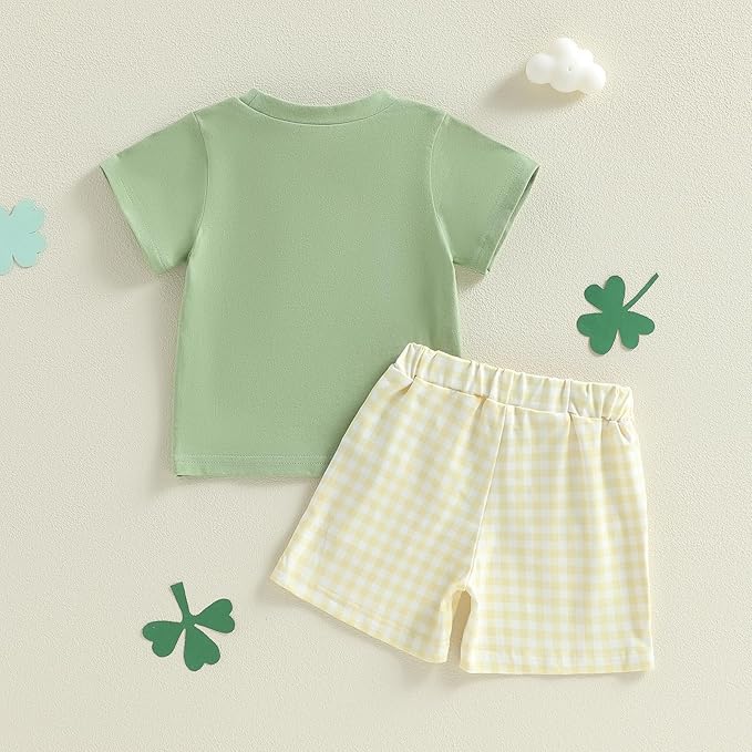 Baby Boy St Patricks Day Outfit Clover Embroidery Short Sleeve T-shirt Tops Shorts Set Toddler Spring Summer Clothes