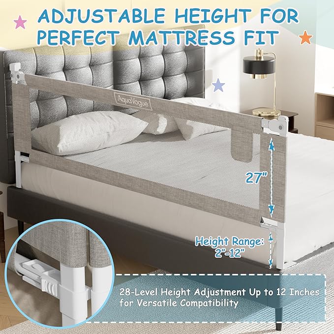 3-Pack Queen Size Bed Rails for Toddlers -Height Adjustable Baby Bed Rail Guard Specially Designed for Queen Size Bed (78.7"x78.7"x60"-Grey)