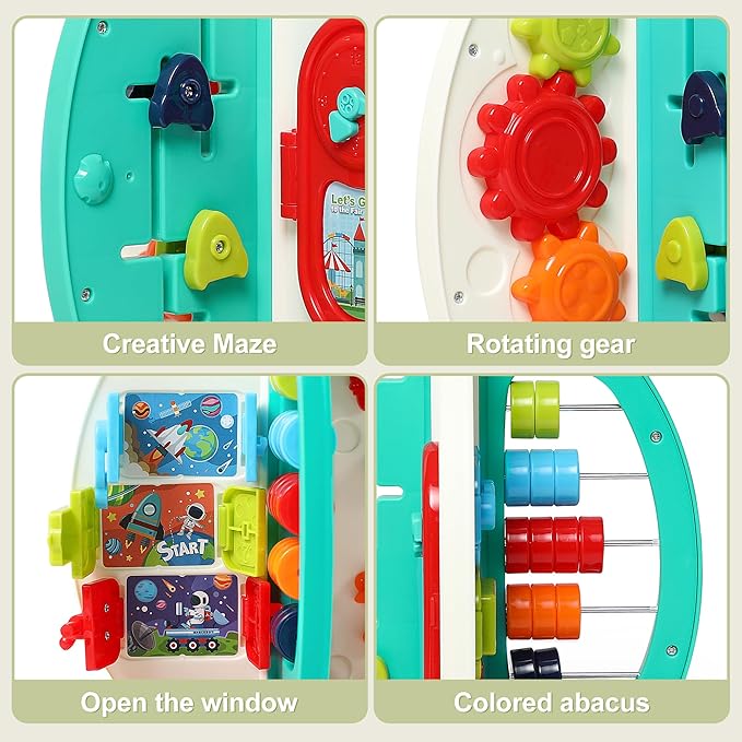 Musical Space Activity Cube Toy with Lights & Sounds - Sensory Educational Busy Board for Baby Boys Girls 6-18 Months, Montessori Learning Toy 1st Birthday Gift (Rocket Theme)