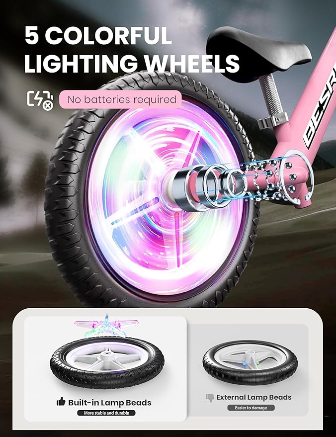 besrey Toddler Balance Bike 2 Year Old: Sturdy All-Metal Frame + 12" Auto-Light Wheels & Bonus 4 Stickers + Customize Plate, Toddler Bike with Adjustable Seat for Kids 2-5 Gift Bike for Boys Girls