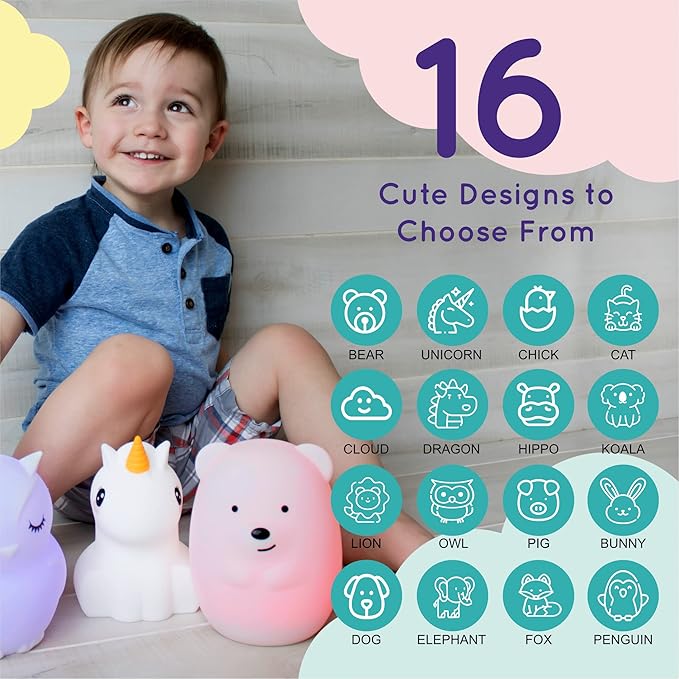 Lumipets Fiona The Fox Squishy Night Light for Kids | Silicone Mood Lamp with Tap & Remote Control | Rechargeable Color Changing Animal NightLight for Boys & Girls | Portable Nightlight with USB Cord