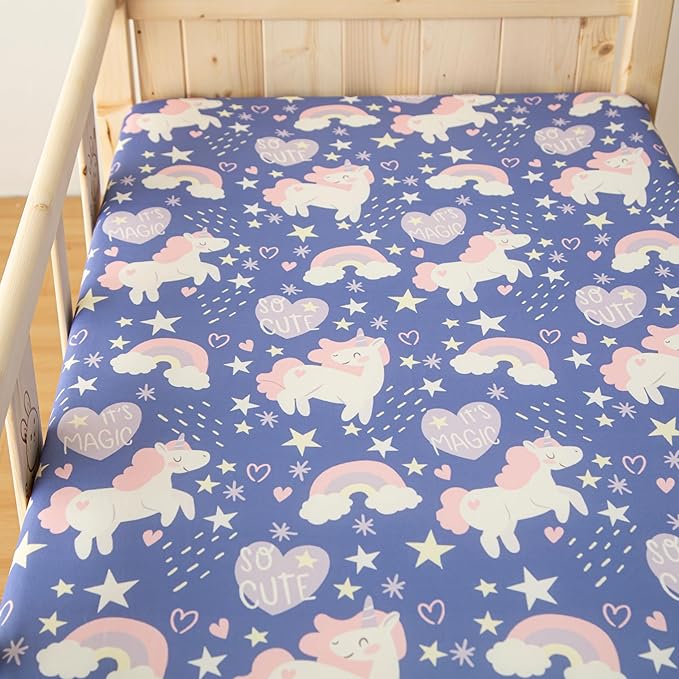 SDIII 2 Pack Unicorn Crib Sheets for Baby Girl 52×28 Stretchy Microfiber Jersey Knit Fall Baby Sheets for Standard Crib and Toddler Mattress