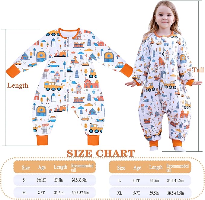 Toddler Sleep Sacks 2.5 TOG Winter Long Sleeve Sleep Sack with Legs 2-Way Zipper Baby Wearable Blanket