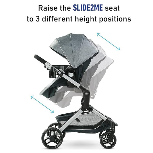 Graco Modes Nest DLX Travel System, 3-in1 Modular Baby Carseat Stroller Combo, Adjustable Slide2Me Infant Car Seat Carrier, Pramette, to Toddler Stroller, Includes SnugRide DLX Infant Car Seat, Raven