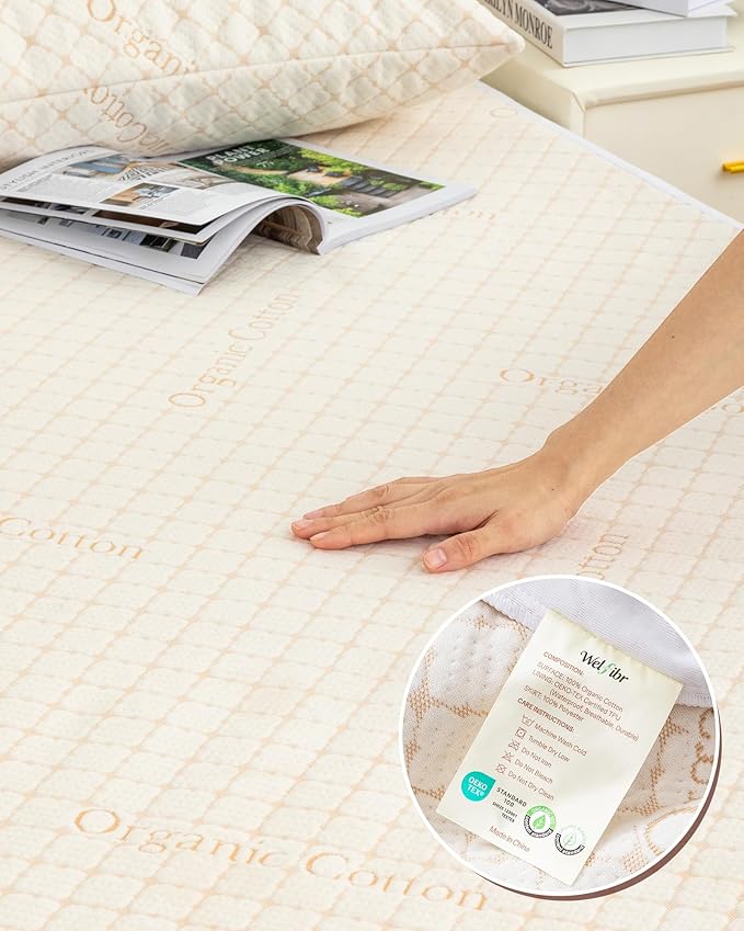 Organic Cotton Mattress Protector Full Waterproof Mattress Protectors 3D Air Fabric Mattress Cover Breathable Noiseless Protectors Bed Cover for Incontinence Washable with Deep Pocket 54"X75"