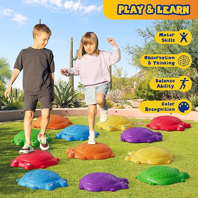 Stepping Stones for Kids, 12PCS Non-Slip Balance Steps Stones for Toddler 1-3, Obstacle Courses Sensory Toys, Coordination Game Gift for Boys Girls Indoor Outdoor Play Ages 3-5