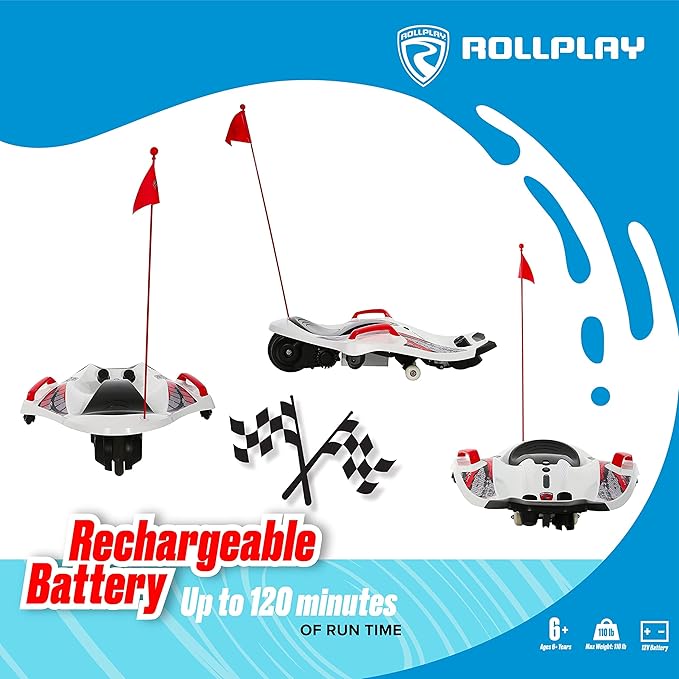 Rollplay Nighthawk Electric Ride On Toy for Ages 6 & Up with 12V 7AH Rechargeable Battery, Side Handlebars for Steering, Tall Rear Safety Flag, and a Top Speed of 6.5 MPH, White