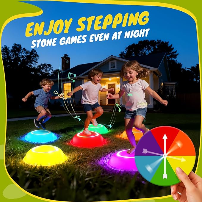 Rechargeable Stepping Stones for Kids, 6pcs Music and Light Up Anti-Slip Balance Sensory Toys for Toddler, Kids Indoor and Outdoor Play Equipment, Birthday Gifts Toys for 3 4 5+ Year Old Kids