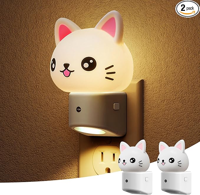 L LOHAS LED Night Light for Kids, 3D Cat Night Light Plug in, Dusk to Dawn Nursery Night Lights, RGB+Soft White 3000K, 3 Lighting Modes, Room Decor, Children