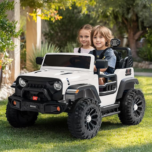 2 Seater Ride on Car Toy, 12V Electric Car for Kids 4-8 with Remote Control, Capacity 150 lb, LED Light - White